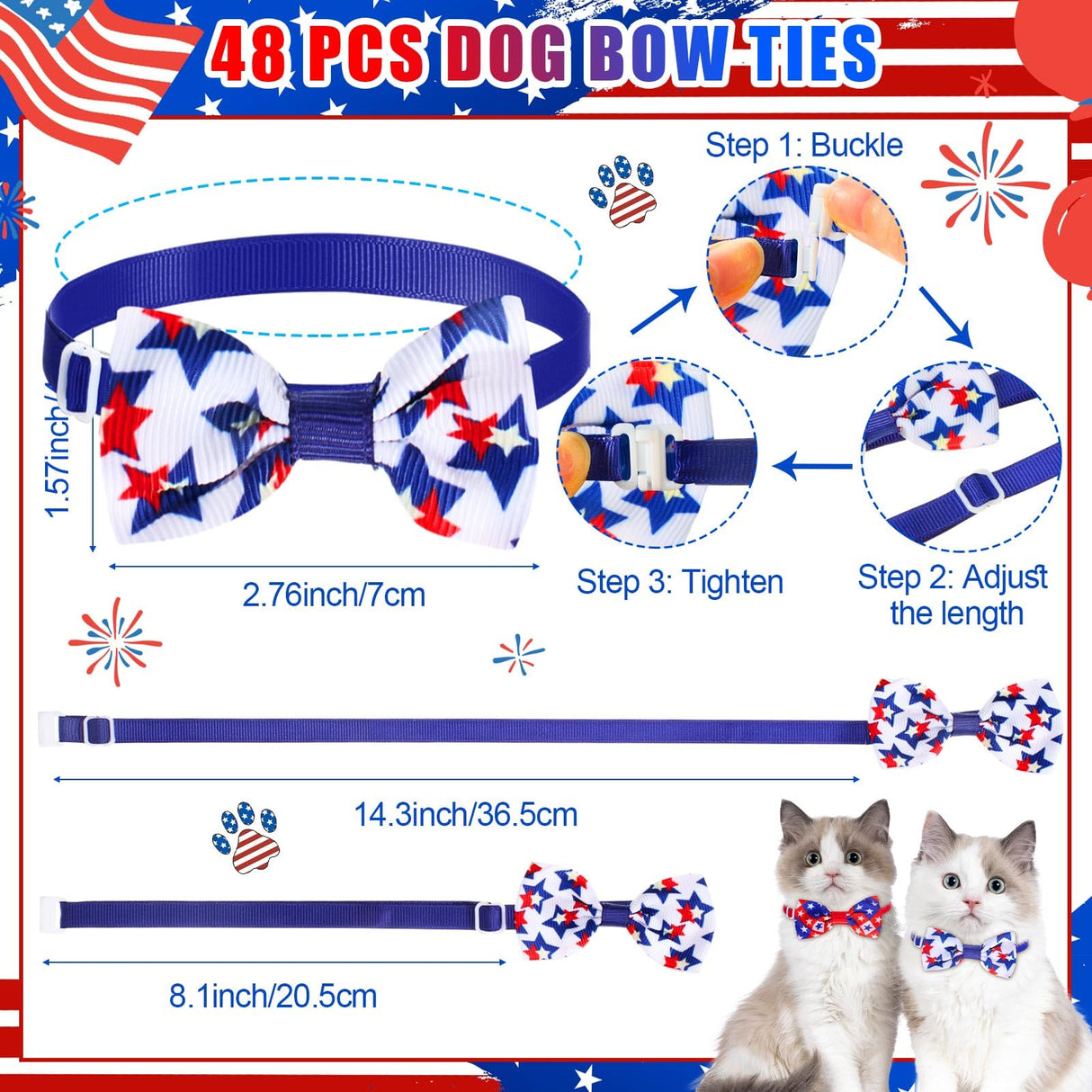 Chicingyou 108 Pcs Veterans Patriotic Dog Bandanas Bulks Star Stripe Adjustable Bow Ties for Dogs USA Flag Bowknot Triangle Scarf Kerchief for Pet Cat 4th of July Memorial Grooming Outfit