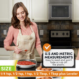 Stainless Steel Measuring Spoons Set of 6 with Leveler, Rectangular Metal Teaspoon & Tablespoon Measuring Spoons for Dry & Liquid Ingredients - Nesting Kitchen Gadgets For Baking & Cooking