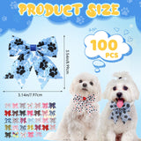 Yunsailing 100 Pcs Dog Bow Ties Bulk Dog Bows with Adjustable Collar Cat Bowtie Pet Grooming Neck Collar for Small Medium Pets Birthday Holiday Photography Accessories(Dog Paw)