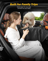 JOYTUTUS Back Seat Extender for Dogs, PU Leather Dog Car Seat Cover for Back Seat with Hard Bottom, Dog Hammock with Mesh Window, Dog Car Seat Cover for Sedans SUVs Small Trucks, Holds 440 lbs