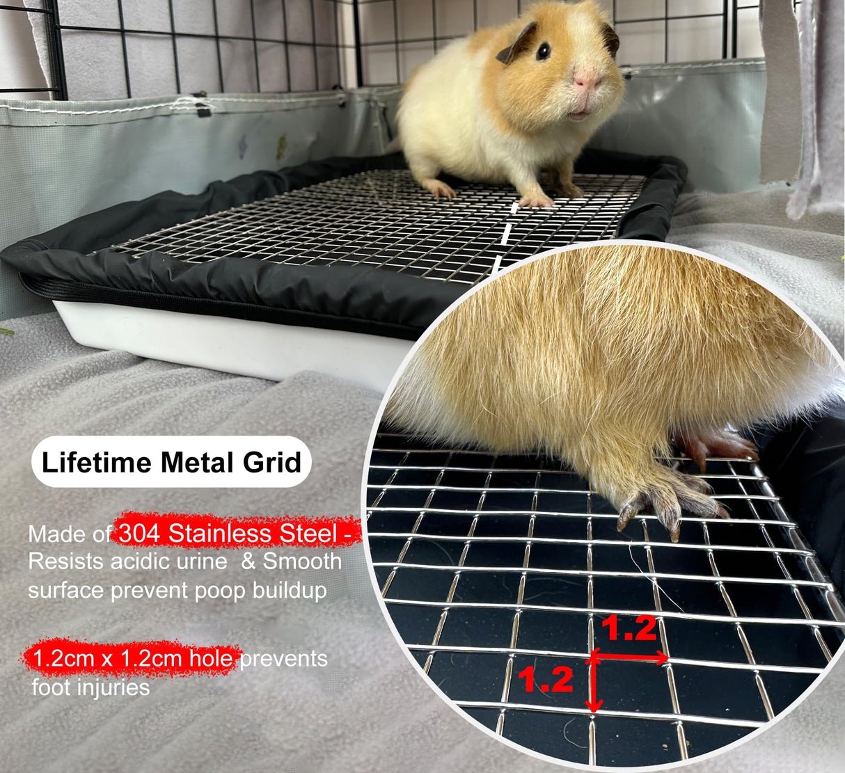 DOZZOPET Guinea Pigs Litter Box with Stainless Steel Grid & 2 Reusable Waterproof Liners, Small Animal Potty Tray for Dwarf Rabbit,Ferret,Chinchilla