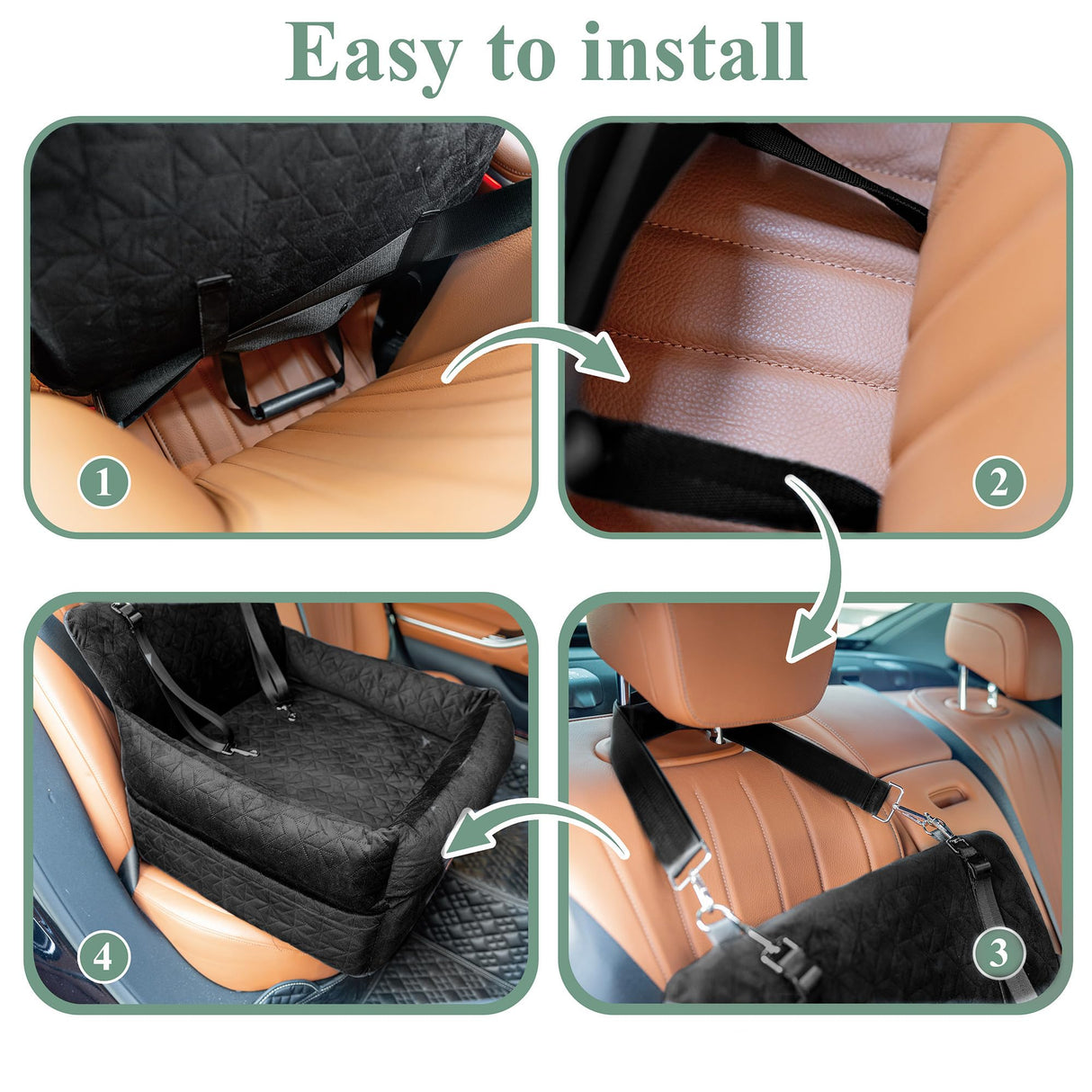 Dog Booster Car Seat for Small/Medium Dogs, VIVASNIFF 6 Inches Memory Foam Elevated Dog Pet Car Bed up to 45 lbs with 2 Safety Belts, Leakproof, Detachable and Washable (Black).