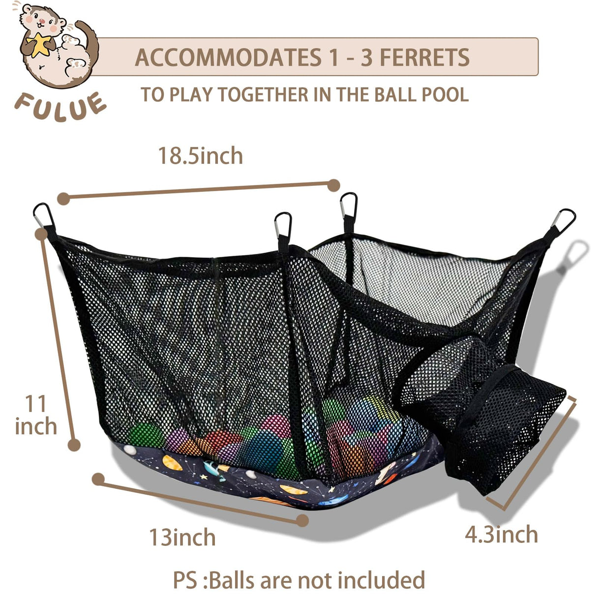 Ferret Ball Pit Hammock,Ferret Hammock Playpen Toy Box Cube for Cage Compatible with Tunnel System(Ball Not Included)
