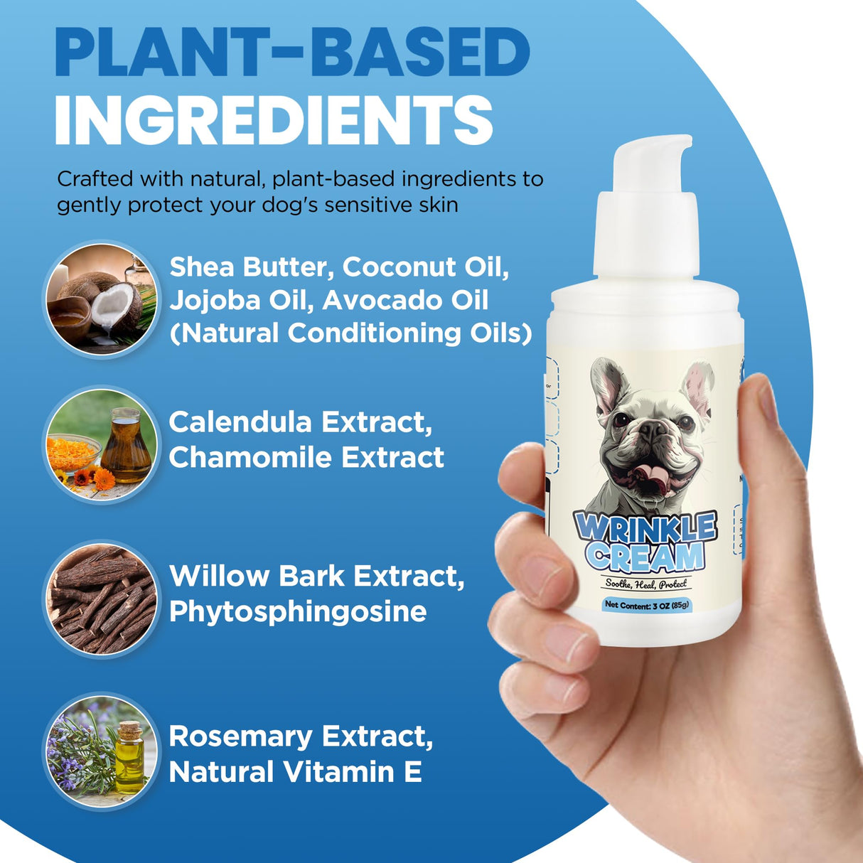 Yibesi Wrinkle Balm for Dog Wrinkles 3 Oz Includes Applicator, Dog Lotion for Dry Itchy Skin Relief, Yeast Infection Treatment, Protects from Cracks & Wounds