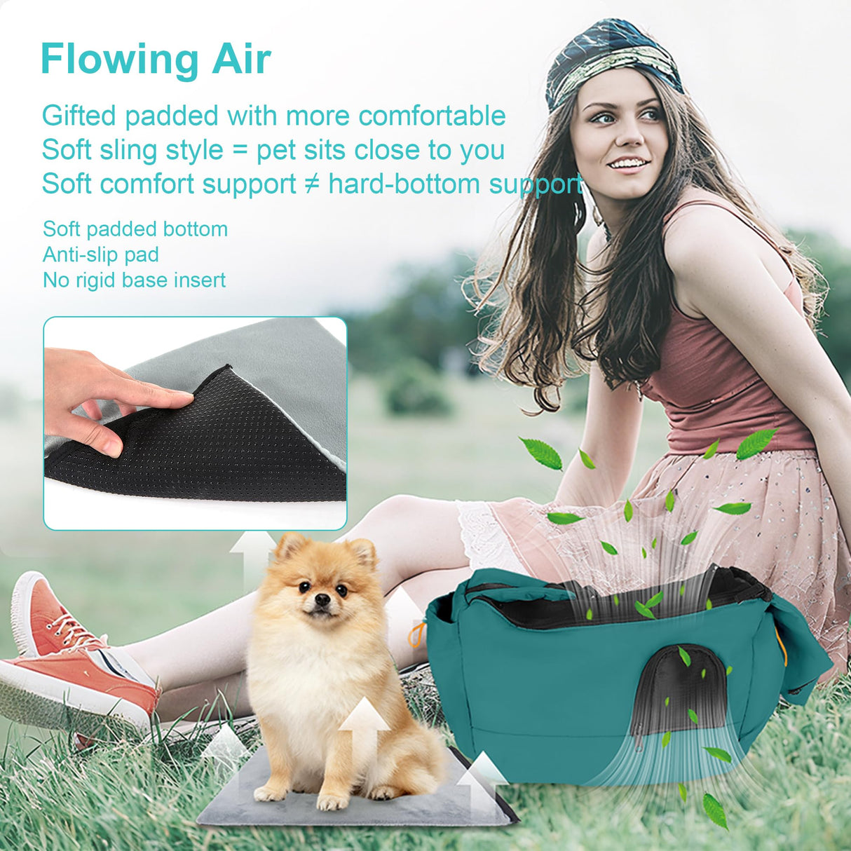 Dog Carrier Sling for Small Dogs & Cats Hand-Free Puppy Sling Purses with Storage Bag and Adjustable Shoulder Strap, Pet Sling Carrier Up to 8.8 Lbs (Blue)