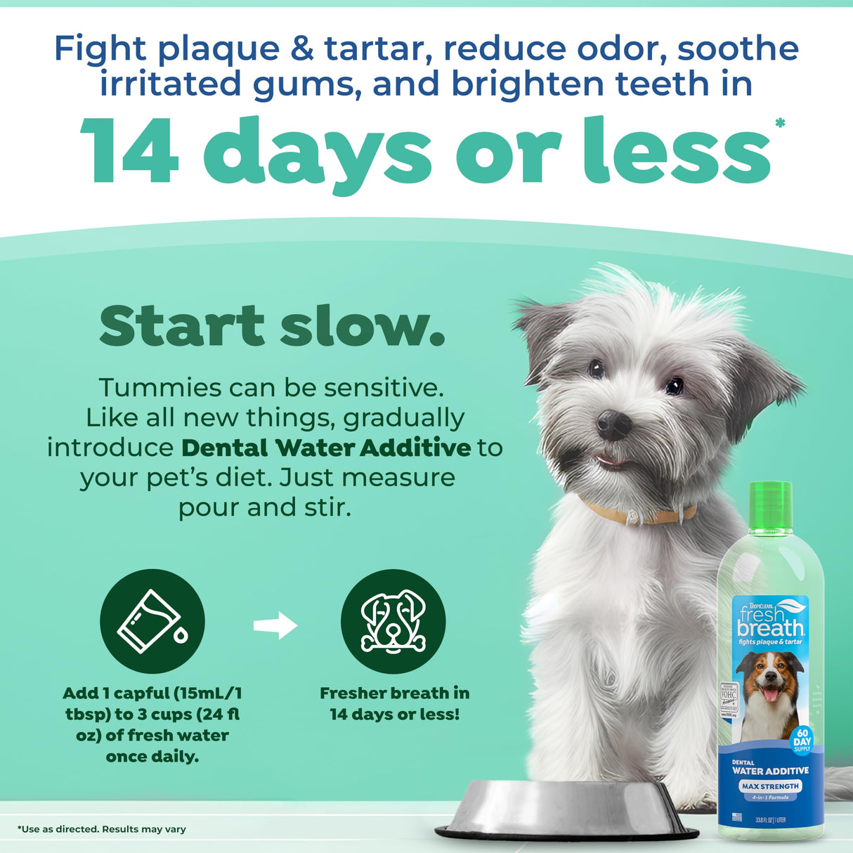 TropiClean Fresh Breath Advanced Whitening Water Additive for Dogs, Max Strength Dog Teeth Cleaning and Breath Freshener Solution, 33.8oz