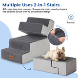 ZOMISIA Dog Stairs for Small Dogs - Pet Stairs 2 in 1 with Zippers Suitable for Couch and Bed, 35D Foam Dog Steps with Non Slip Bottom Grey 4 Steps, Beige