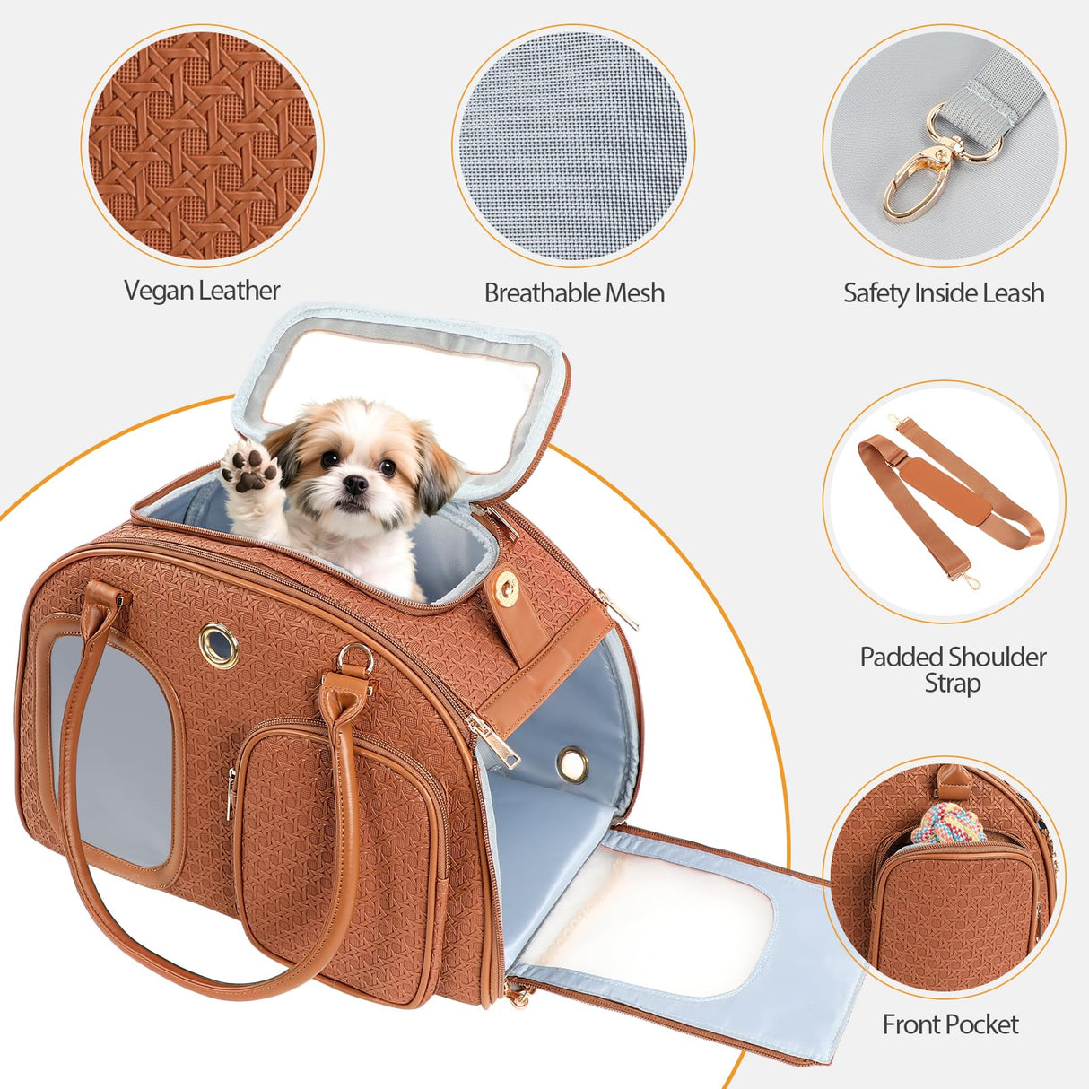 Dog Purse Carrier for Small Dogs, Airline Approved Pet Carrier Purse with Mesh Windows, Soft-Sided Travel Bag for 5–9 lbs Puppy & Cats, Lightweight Tote for Travel & Daily Outings