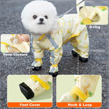 Junchl Small Dog Raincoat Rainboots with D-Ring, Full Coverage Dog Rain Jacket Slicker Poncho, Waterproof Dog Rain Jacket with Reflective Strip, Rainboot, Tail Cover Pineapple 2XL