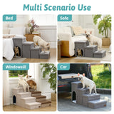 Dog Stairs with Storage, 4-Step Wider Sturdy Dog Steps for Small/Medium/Large Dogs and Older Cats, Doggie Ramp with Condo for Bed/Couch/Car Hold Up to 180 lbs (22.6" H, Grey)