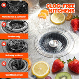 2 Pack Sink Drain Strainer - Sink Stopper, 3 in 1 Stainless Steel Kitchen Drain Plug with Deep Anti-Clog Basket and Odor-Blocking Seal, Pop-Up Design Fits Standard 3-1/2 Inch Sink