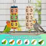 DBNESS 2Pcs Bird Chew Toys for Beak Grinding, Hanging Rotating Wood Block with Bell Parrot Foraging Enrichment Toy for Small to Medium Cocktiel, Conure, Caique