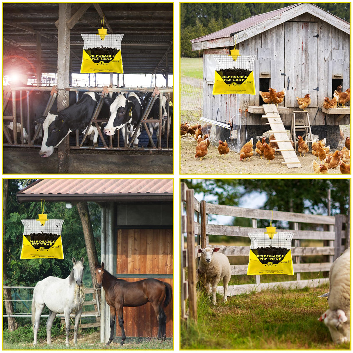 Fly Traps Outdoor Hanging, 4 Natural Pre-Baited Fly Hunter Stable Horse Ranch Fly Trap, Mosquito Fly Bags Outdoor Disposable Catchers Killer Repellent for Barn Farm Patio & Camping