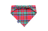 Plaid Flannel Scrunchie Dog Bandana Perfect for Halloween, Thanksgiving, Christmas, Handmade Warm and Soft Elastic Pet Bandana for Fall and Winter (Red Tartan Plaid, Large)
