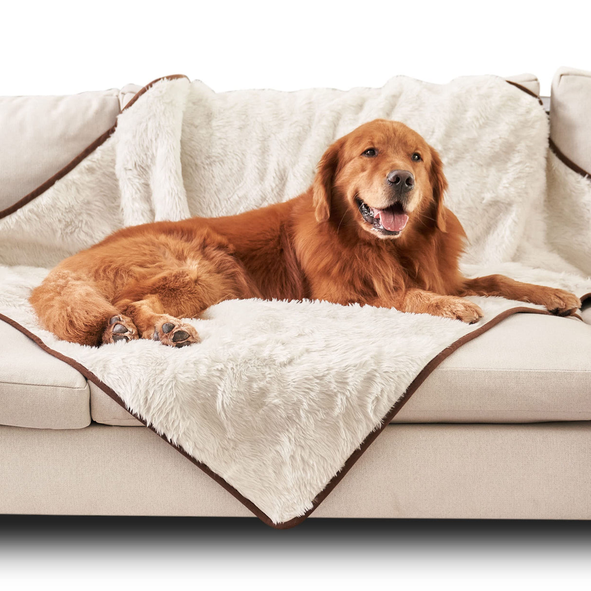 PupProtector Waterproof Throw Blanket for Dogs and Cats, Pet Blanket Cover for Couches, Sofas, Beds, Car Seats, Furniture, Calming Soft Faux Fur, Short White, Original (60" L x 50" W)