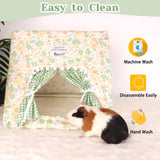 Guinea Pig Hideout Large with Curtain, Bunny Hideout, Machine Washable Guinea Pig Hide Tent Houses & Habitats, Small Animal Hideout for Pet Rabbit, Ferret, Rat, Chinchilla, Squirrel (Flower, Large)