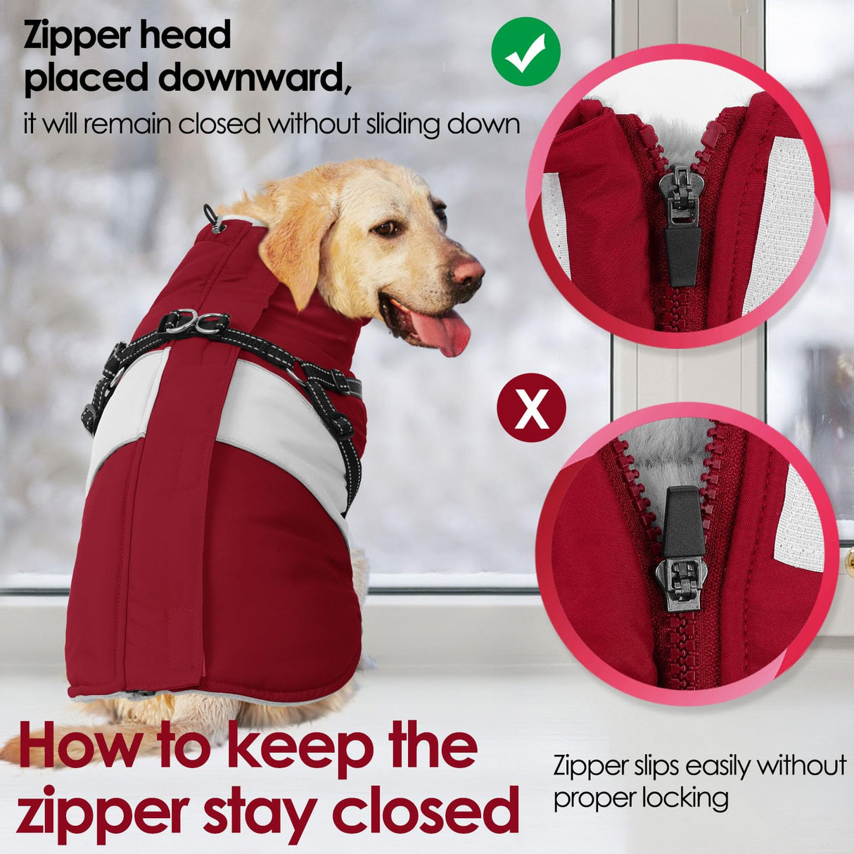AOFITEE Dog Coats for Small Dogs, Dog Christmas Sweater, Dog Winter Coat with Harness Built in, Warm Dogs Jacket with Zipper, Waterproof Pet Jacket Snowsuit for Schnauzer, Chihuahua Yorkshire, S