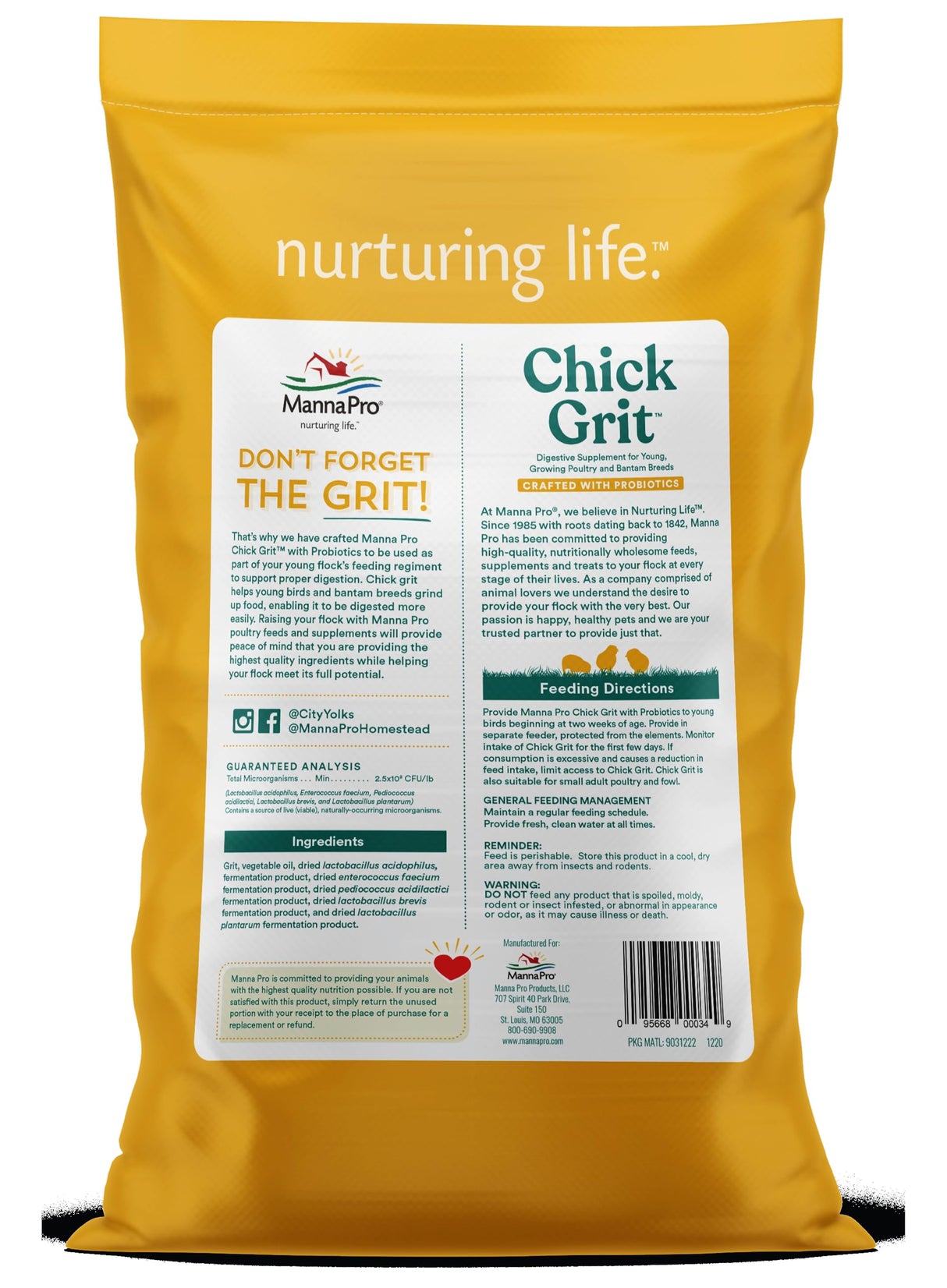 Manna Pro Chick Grit, Digestive Supplement for Young Poultry and Bantam Breed, Probiotics to Support Digestion, No Artificial Ingredients or Preservatives, Insoluble Crushed Granite, 25 lbs
