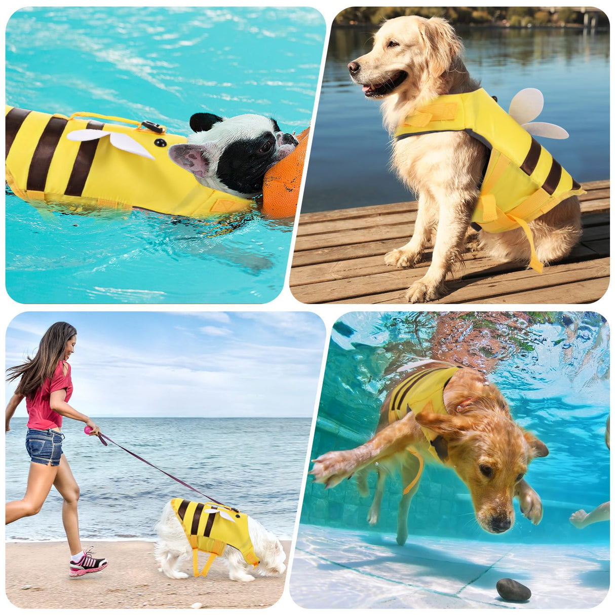 Relaxweex Dog Life Jacket Dog Life Vest for Swimming Boating Cute Bee Design with Rescue Handle Adjustable High Flotation Pet Lifesaver Swimsuit for Small Medium Large Puppy Water Safety (Small)