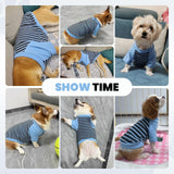 Fleece Dog T-Shirt with Leash Ring Lightweight Stretchy Dogs Clothes Striped Short Sleeves Pet Sweatshirt Soft Dog Shirts for Large Dogs Border Collie,Golden Retriever,Doberman（Blue,6X-Large）