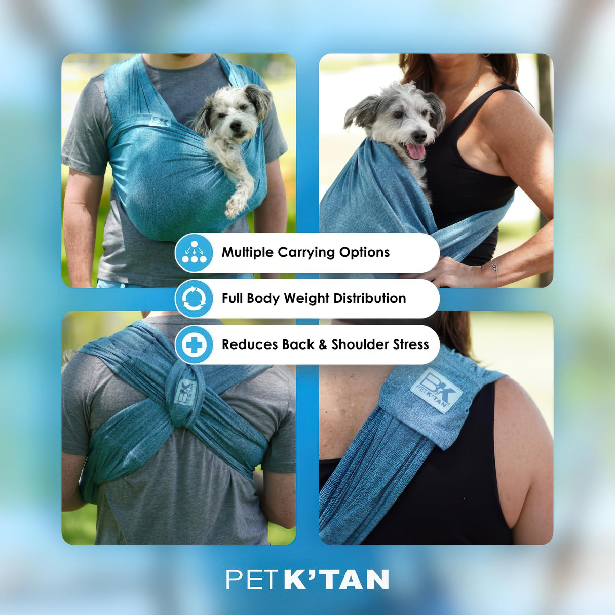 Pet K’tan Anti Anxiety Wearable Cat & Dog Carrier – Hands-Free Front Facing Adjustable Pet Cuddler Sling for Small to Medium Pets & Puppies up to 20 lbs | Pawquamarine | X-Small