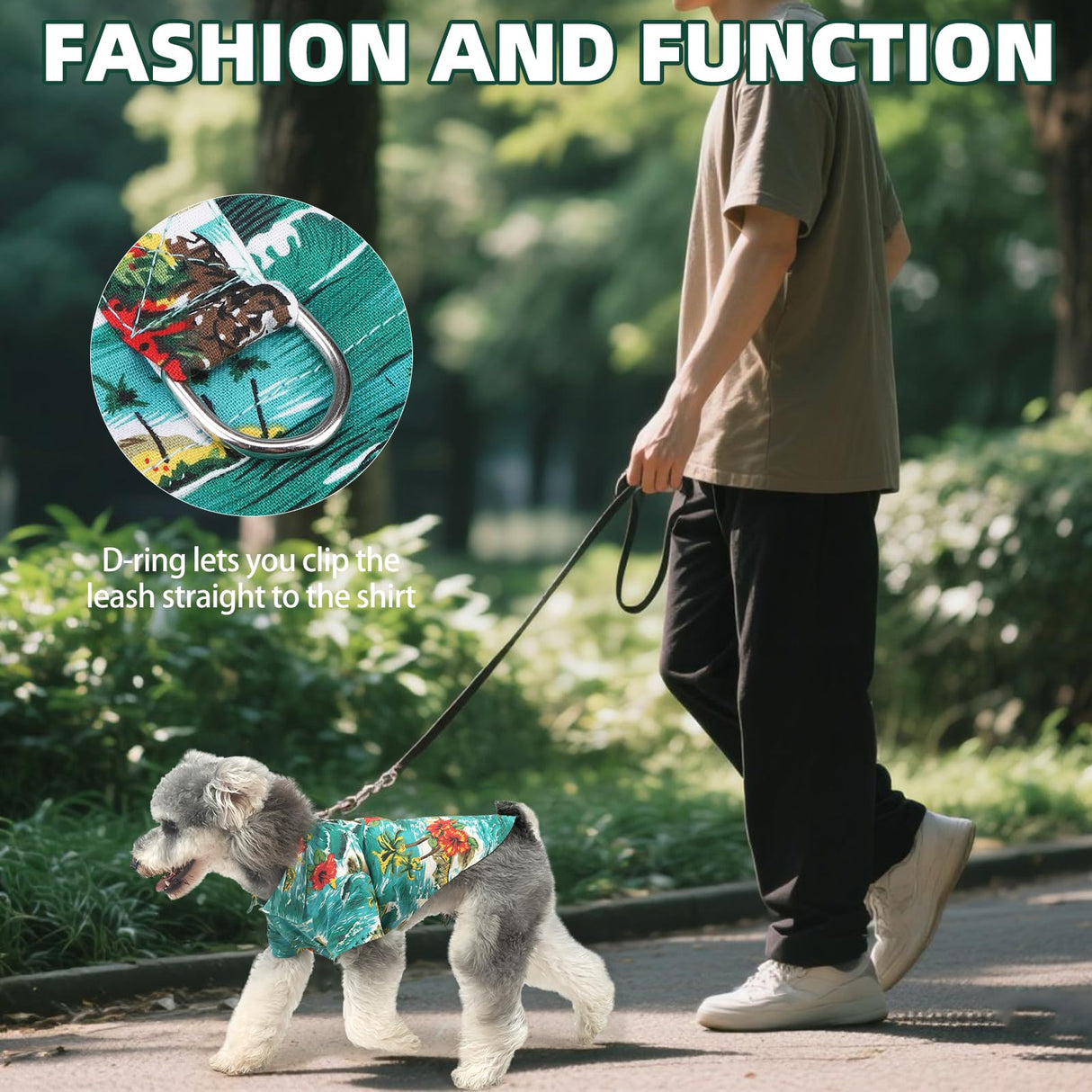 KOOLTAIL Dog Hawaiian Shirt, Dog Summer Clothes with Leash D-Ring for Medium Large Dogs, Floral Cool Beach Puppy Shirts with Sun Protection,Breathable Soft Pet Outfit Indoor&Outdoor Boy&Girl, Green L