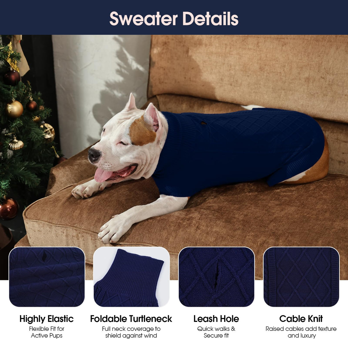 IECOii 2 Pack XXXL Dog Sweater for Large Dogs Girl Boy, Extra Large Dog Sweaters with Foldable Turtleneck, Super Soft & Stretchy Knitwear for Golden Retriever,Labrador, Blue+Brickred, 3XL