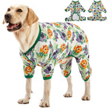 LovinPet Large Dog Pajamas Onesie: Lightweight Stretchy Knit Pullover Large Breed Jammies, Big Hippo Green Print, Wound Care/Post Surgery Dog Shirt, UV Protection, Pet PJ's, Dog Onesie/L