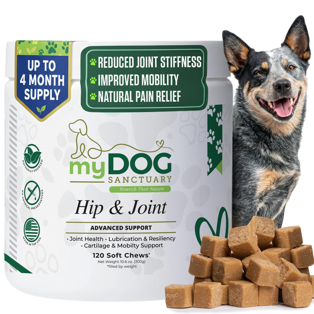 My Dog Sanctuary 120 Chews Hip and Joint Supplement for Dogs - Glucosamine, Chondroitin & MSM,Dog Joint Supplement - Mobility, Flexibility & Cartilage Support - Bacon Flavor