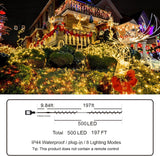 KNONEW 197FT 500 LED Christmas Lights Outdoor String Lights 8 Modes & Memory Fairy Light Plug in Waterproof LED String Lights for Xmas Yard Tree Wedding Party Holiday Decorations (Warm White)