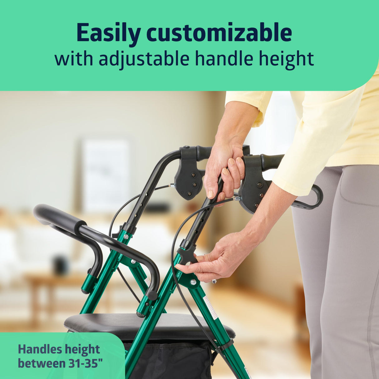 Medline Steel Foldable Adult Transport Rollator Mobility Walker with 6â€ť Wheels, Green