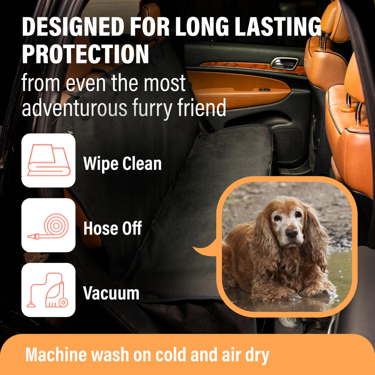Active Pets Dog Car Seat Cover for Back Seat, Waterproof Pet Protection Hammock, SUV Truck Car Backseat Protector with Safety Features, Black