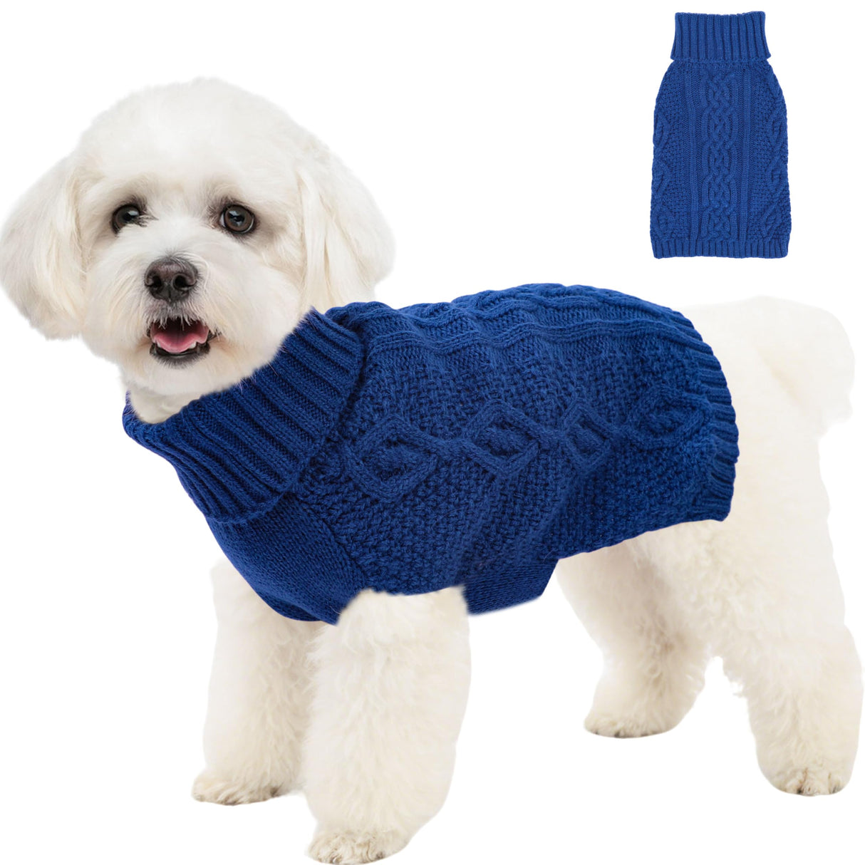 Dog Sweaters Small Dog Clothes Winter Turtleneck Puppy Sweater Warm Pet Cat Sweater Doggy Pullover Outfit with Twisted Design XS~XL(Navy Blue, X-Large)