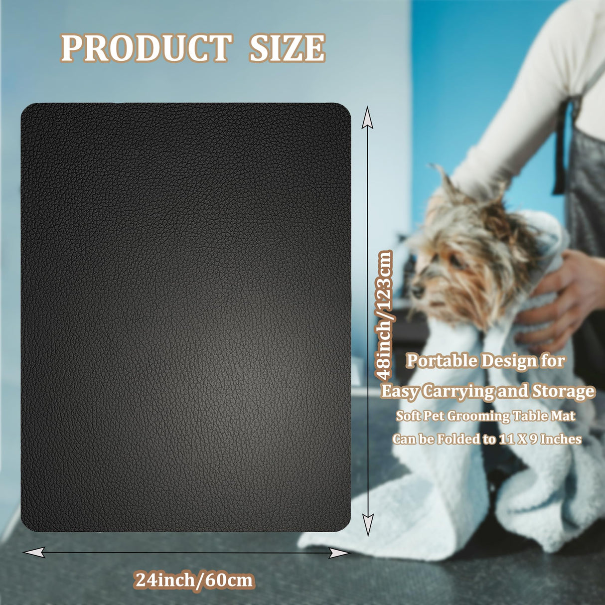 Xinhw 24 X 48inch Non-Slip Rubber Dog Grooming Mat, Portable Soft Pet Grooming Table Mat, Waterproof Easy Clean