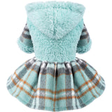 Winter Dog Dress, Cute Warm Fleece Dog Hooded Sweater, for Small Dogs Girl, Pink Plaid Puppy Dresses Clothes for Chihuahua Yorkie,Cat Apparel (Small, Blue)
