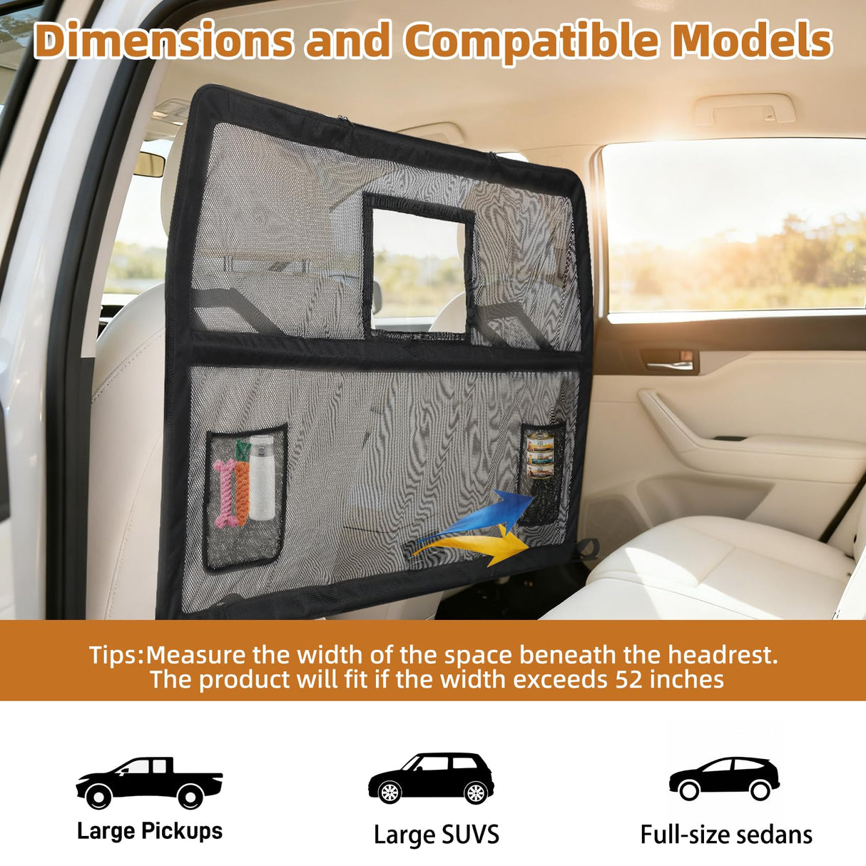benut 57" Wide Dog Car Barrier with Window & Steel Frame, Universal Fit for Cars, Sedans,SUVs,and Trucks, Car Barrier for Escape-Proof, Vehicle Gate for Dog Travel