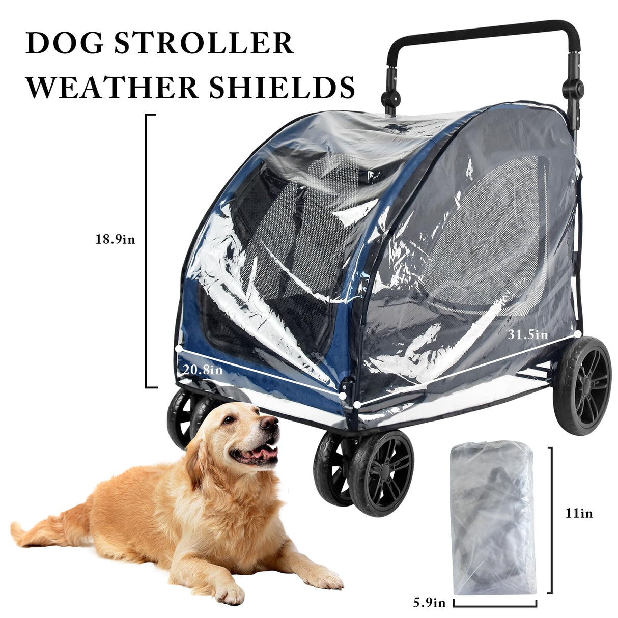 WODEGOU Large Dog Stroller Rain Cover, EVA Transparent Waterproof Windproof Snowproof Cover, Dog/Pet/Cat Stroller Rain Cover for Outdoor, Pet Supplies