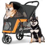 EchoSmile Dog Stroller for Medium & Small Dogs, Foldable Pet Stroller with 3 Wheels & Brakes, All-Terrain Cat Dog Carrier with Breathable Mesh, Safety Leash and Storage Pocket, Black