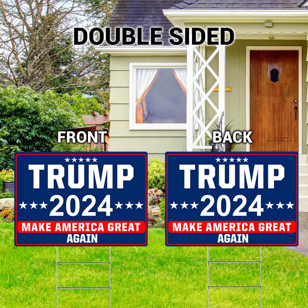 Shmbada Trump 2024 Make America Great Again MAGA Yard Sign with Metal Stake - 20 x 14 Inch Double Sided Outdoor Decorative Trump Signs for Garden Yard Lawn House
