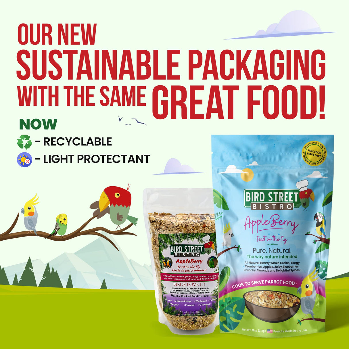 Bird Street Bistro Cockatiel Food Sample 3 Pack - Cooks in 3-15 min w/Natural Whole Grains - Healthy Non-GMO Fruits, Dried Vegetables, Health Orientated Spices