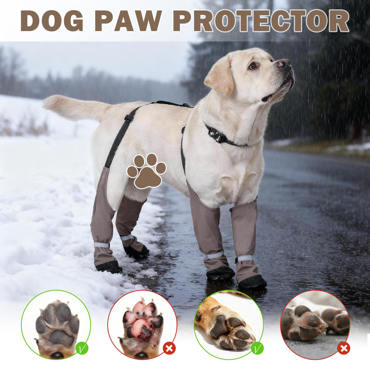 Snugrance Dog Suspender Boots for Small/Medium/Large Dogs, Tall Waterproof Paw Protectors, Anti-Slip & Fall Rain Booties Snow Shoes Leggings, Adjustable Strap Pet Boots for Outdoor Walking Hiking (L)