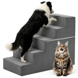 DUMOS Dog Stairs for Medium Dogs, 5-Steps Non-Slip Balanced Extra Wide Indoor Foldable Dog Steps with Density Foam & Washable Cover, Cat Puppy Old Pet Stairs for High Bed, Couch, Sofa - Grey, 27" H