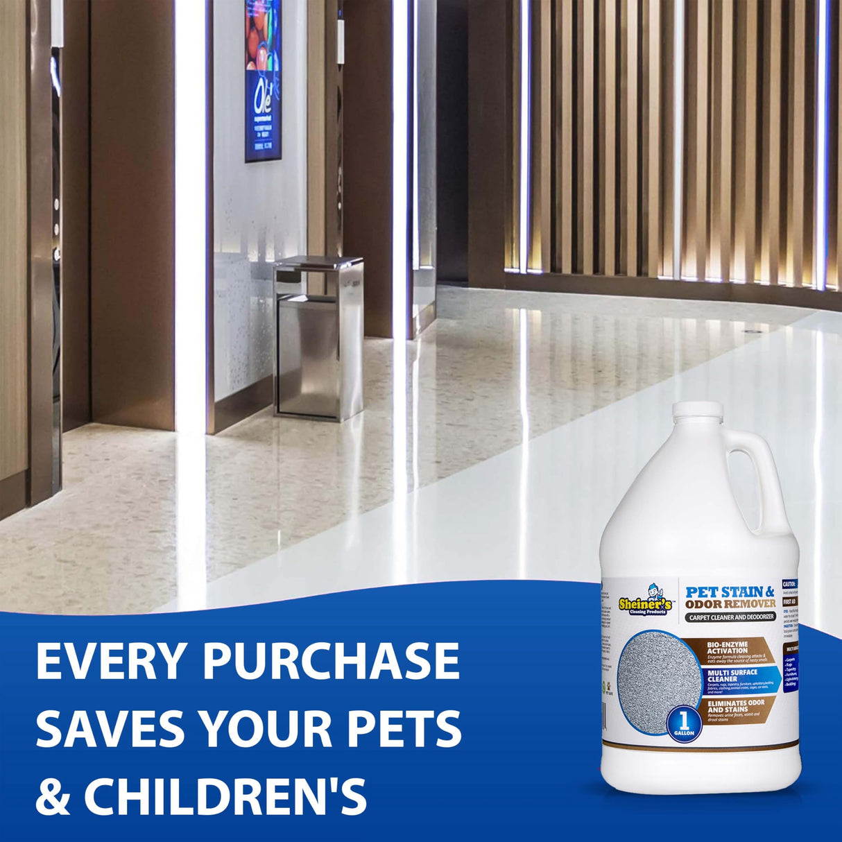 Sheiner's Pet Urine Enzyme Cleaner & Pet Stain & Odor Remover, Advanced Enzymatic Cleaner Solution for Carpets, Rugs, Upholstery & Multi-Surfaces, Safe for Pets & Kids. (128 oz)