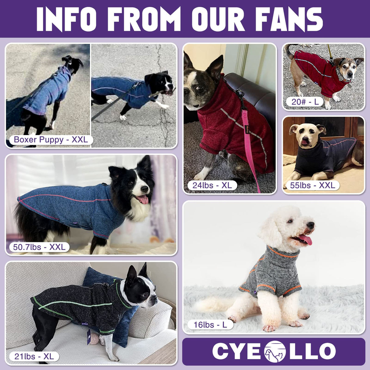 cyeollo Dog Coat Fleece Dog Jacket Reflective Sweater Zipper Pet Clothes with D Ring Dogs Winter Coat for Medium Dogs