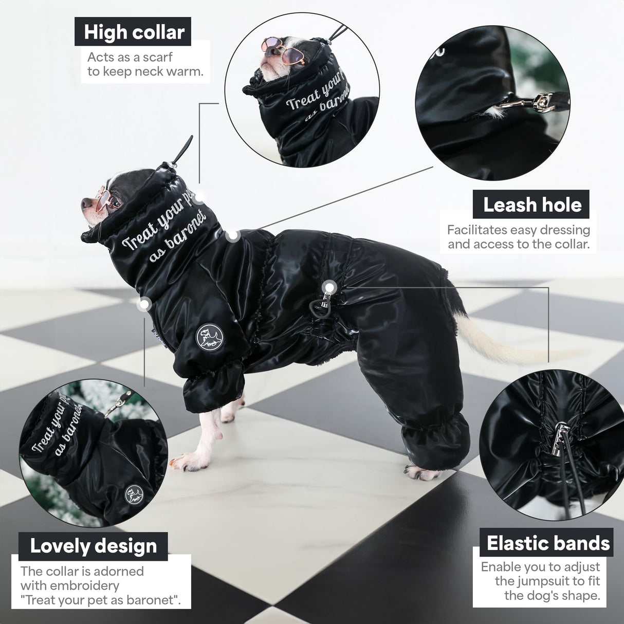PETBARONET Dog Winter Jacket, Waterproof Full Body Dog Coat, Snow Jacket for Dogs, Snowsuit, Winter Coat - Perfect for Cold Weather, Ideal for Small Medium Dogs (Black, Large)