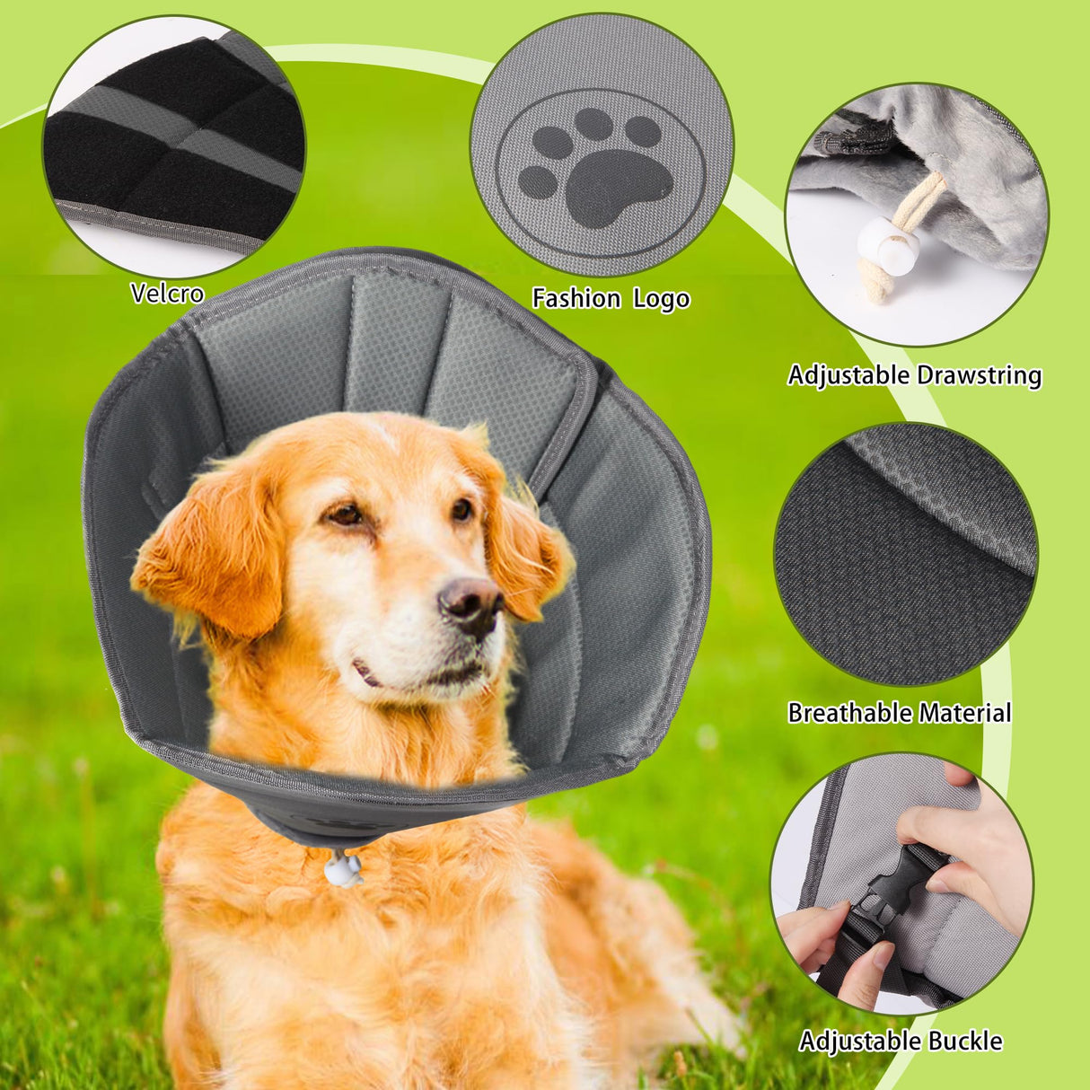 Gmkato Soft Dog Cone for Small Medium Large Pets After Surgery, Comfy Cone for Dogs, Cones for Dogs to Stop Licking, Pet Elizabethan Collar Alternative to Prevent Licking Wounds (Grey, XL)