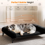 Elevated Dog Bed with Removable Fluffy Pillow Cushion, Raised Pet Cot Washable Bolster, Dog Couch Sofa, Anti Slip Feet, Matte Black, 36"×26"