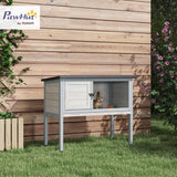 PawHut Elevated Wooden Rabbit Hutch, Indoor/Outdoor Bunny Cage with Hinged Asphalt Roof and Removable Tray for Guinea Pig, Light Gray