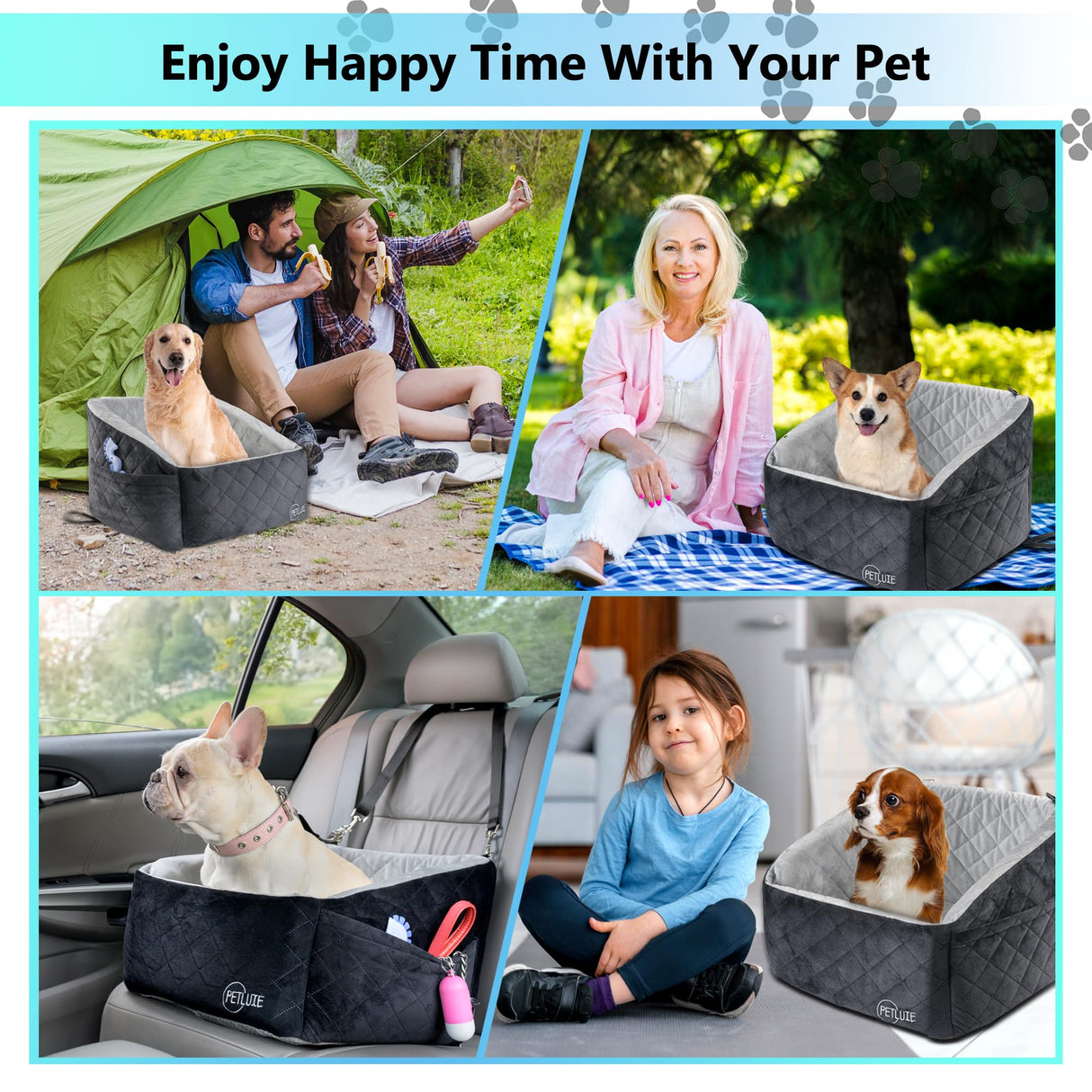 PETLUXE Dog Car Seat – Soft and Comfy Dog Booster Car Seat for Small, Medium Dogs Weighing Up to 30 lbs – Washable and Detachable Puppy Booster Seat with Strap and Pocket – Pet Travel Essential