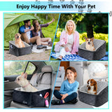 PETLUXE Dog Car Seat – Soft and Comfy Dog Booster Car Seat for Small, Medium Dogs Weighing Up to 30 lbs – Washable and Detachable Puppy Booster Seat with Strap and Pocket – Pet Travel Essential
